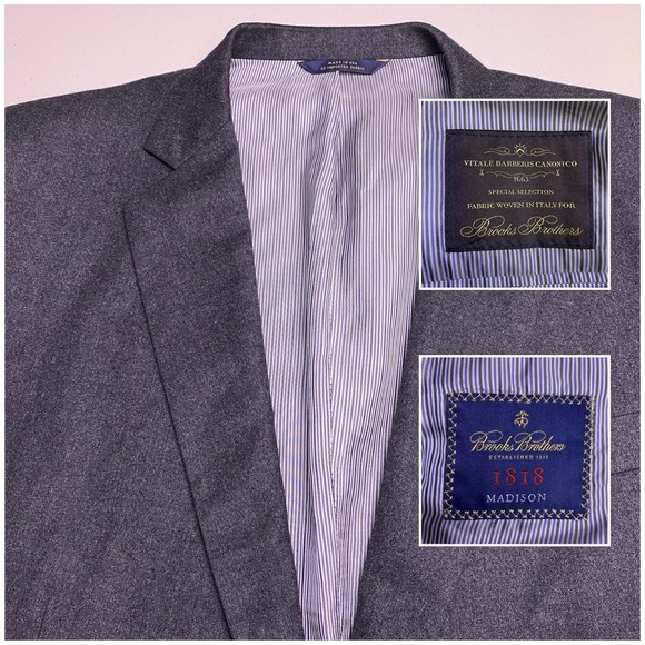 Brooks Brothers 1818 Blazer Suit Jacket 44XL Mens Madison Flannel VBC Dark Gray